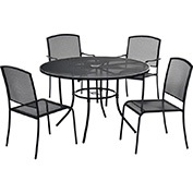 Interion® Mesh Café Table et Chaise Set, 48 Rond, 4 Fauteuils, Noir