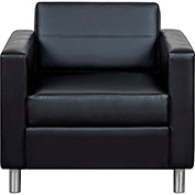 Chaise Interion® Antimicrobial Upholstered Leather Club, Noir