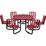 Table de pique-nique carrousel global industrielle™ 46 ronde avec 6 sièges, métal déployé, rouge